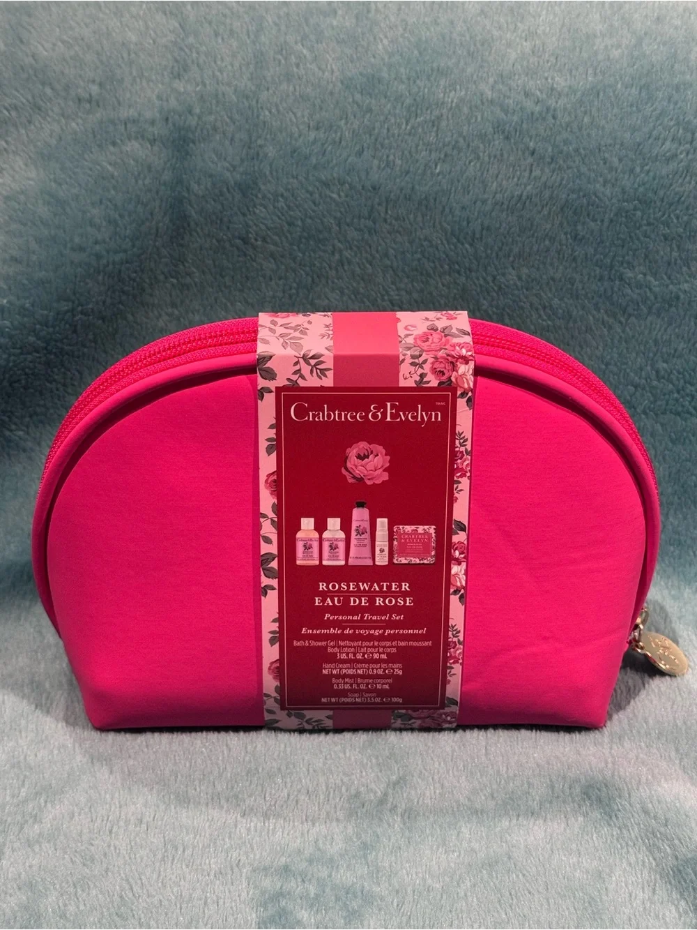 Crabtree & Evelyn Rosewater Personal Travel Set in Cosmetic Case